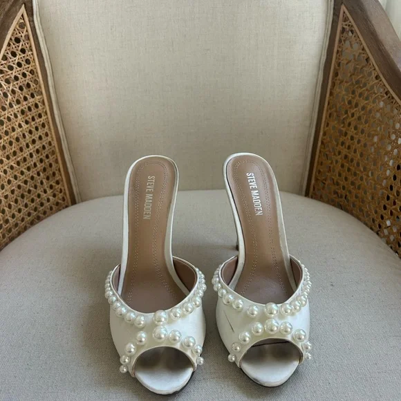 Steve Madden Cream Pearl-Embellished Heels - Picture 3 of 3